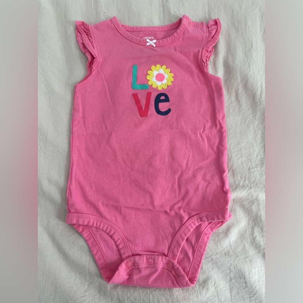6 - Carters Floral LOVE Onesie with Ruffle Cut-off Sleeves